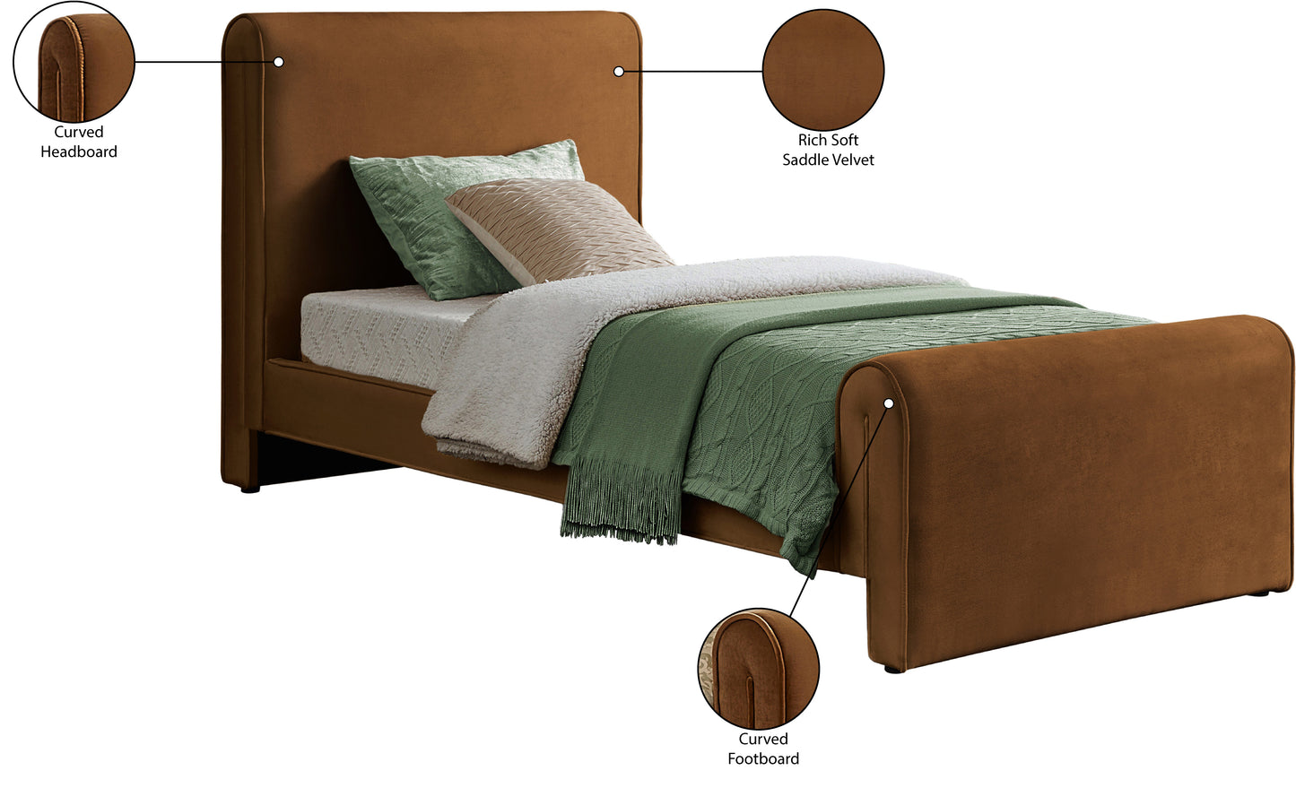 encore saddle velvet twin bed (3 boxes) t