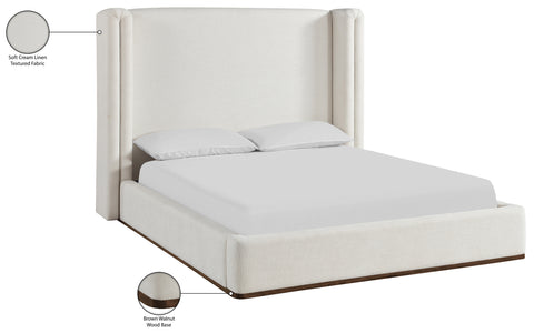 Waverly Cream Linen Textured Fabric Upholstered Full Bed, 1 Piece