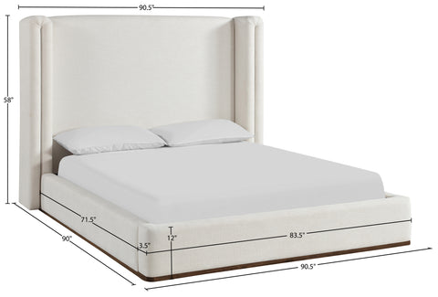 Waverly Cream Linen Textured Fabric Upholstered King Bed, 1 Piece