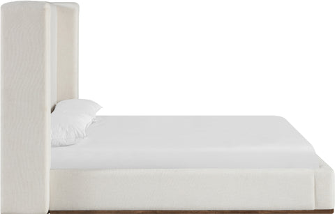 Waverly Cream Linen Textured Fabric Upholstered King Bed, 1 Piece
