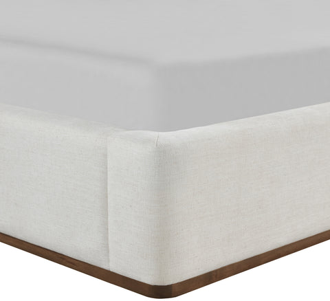 Waverly Cream Linen Textured Fabric Upholstered Queen Bed, 1 Piece