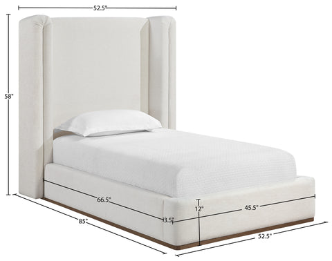 Waverly Cream Linen Textured Fabric Upholstered Twin Bed, 1 Piece