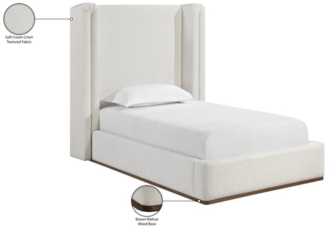 Waverly Cream Linen Textured Fabric Upholstered Twin Bed, 1 Piece