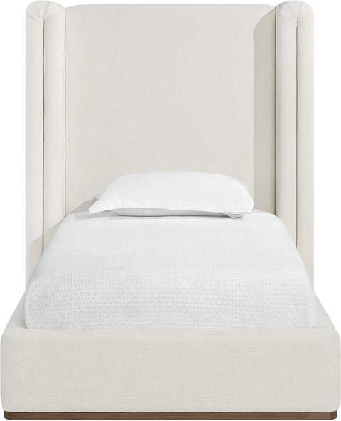 Waverly Cream Linen Textured Fabric Upholstered Twin Bed, 1 Piece