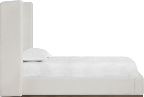 Waverly Cream Linen Textured Fabric Upholstered Twin Bed, 1 Piece