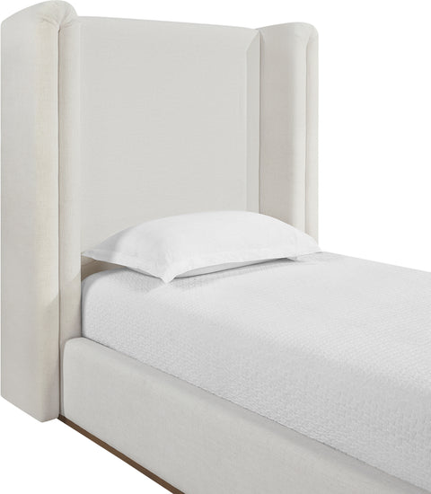 Waverly Cream Linen Textured Fabric Upholstered Twin Bed, 1 Piece