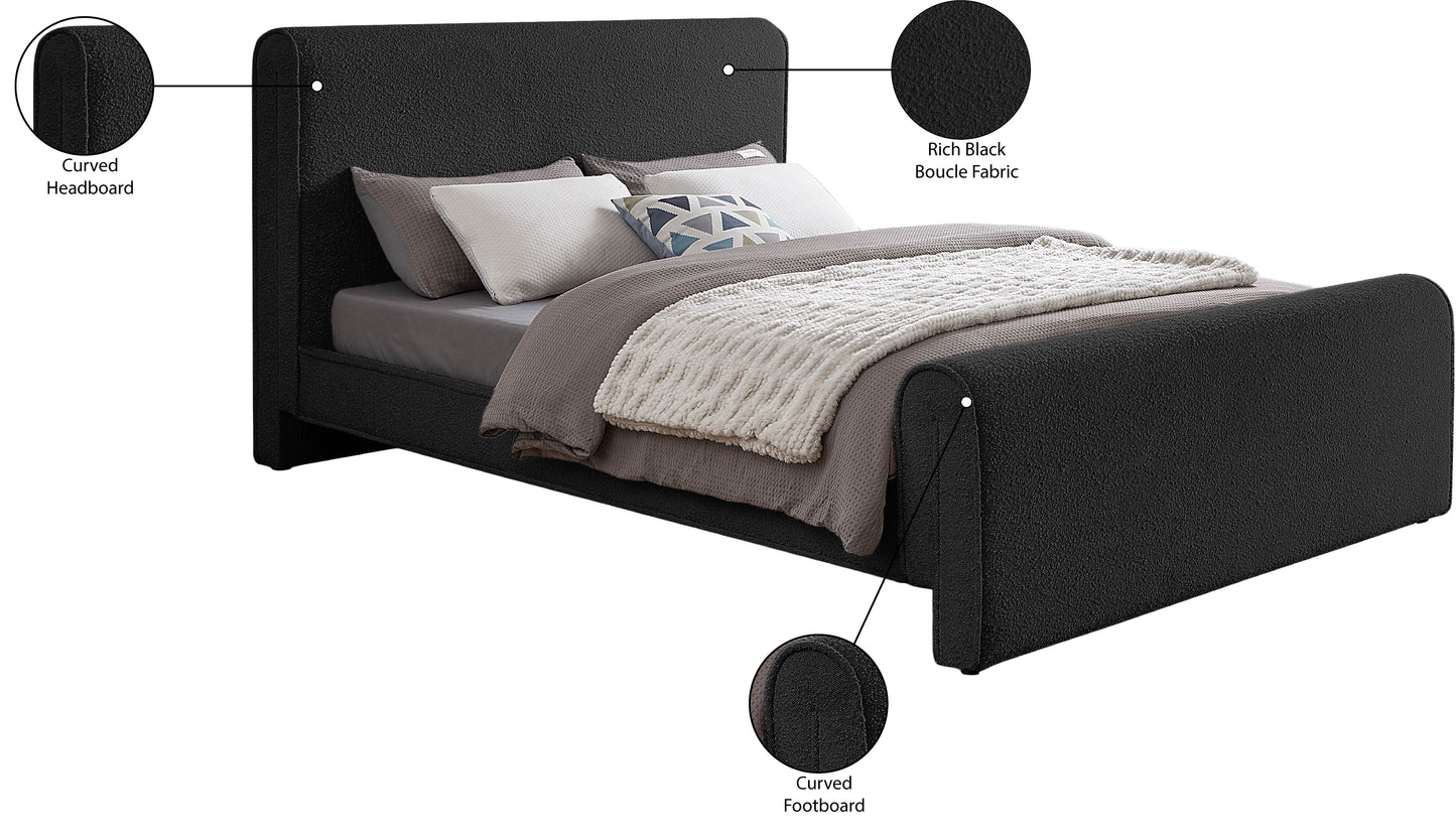 kira black boucle fabric queen bed (3 boxes) q