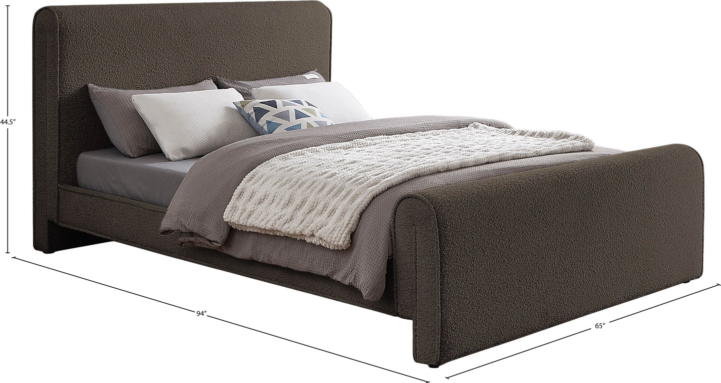 kira brown boucle fabric queen bed (3 boxes) q