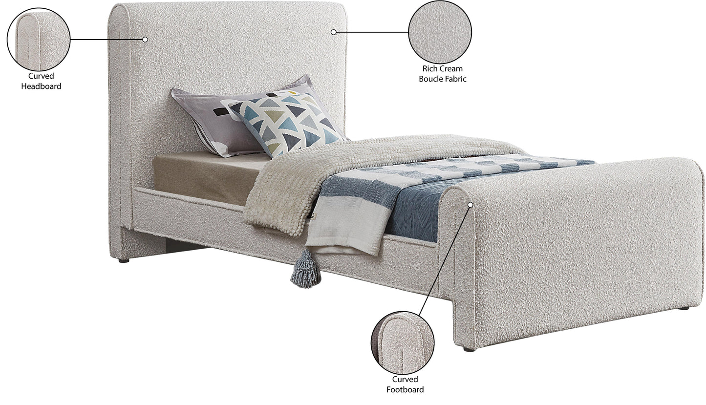 kira cream boucle fabric twin bed (3 boxes) t