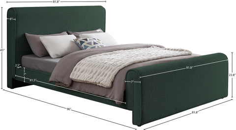 Waverly Green Boucle Fabric Upholstered King Bed, 1 Piece