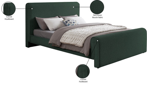 Waverly Green Boucle Fabric Upholstered King Bed, 1 Piece