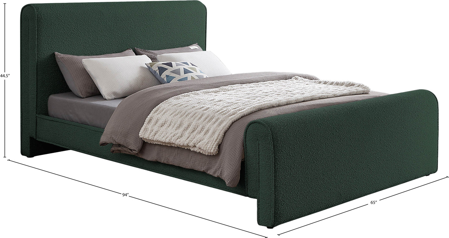 kira green boucle fabric queen bed (3 boxes) q
