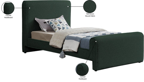 Waverly Green Boucle Fabric Upholstered Twin Bed, 1 Piece