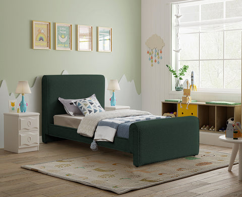 Waverly Green Boucle Fabric Upholstered Twin Bed, 1 Piece