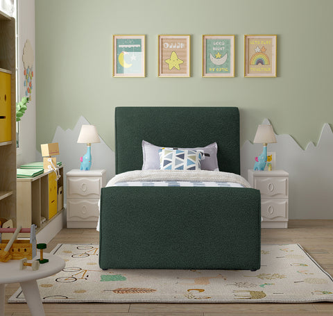 Waverly Green Boucle Fabric Upholstered Twin Bed, 1 Piece