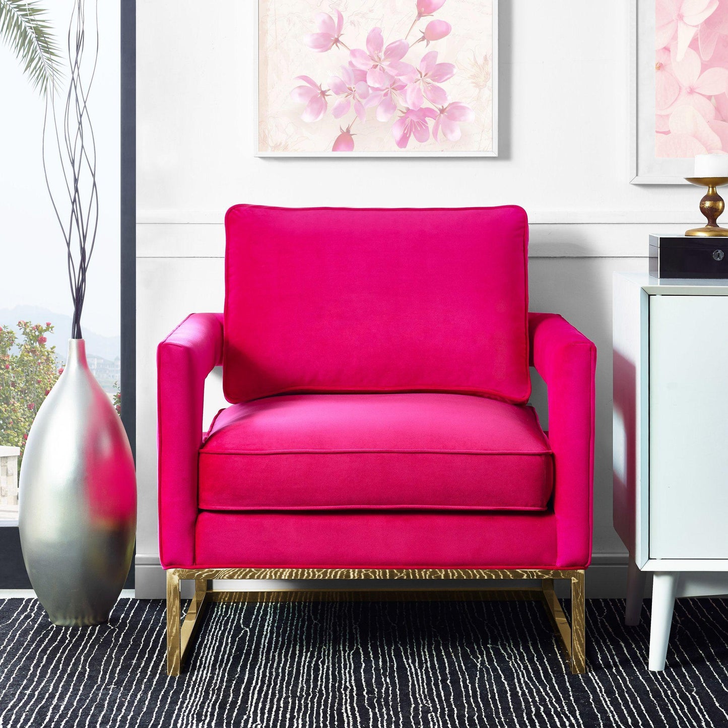 josephine pink velvet chair with polished gold base