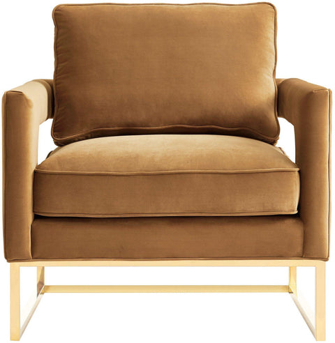 Josephine Cognac Velvet Chair With Polished Gold Base