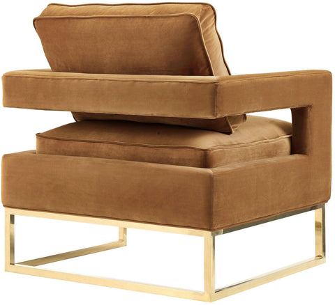 Josephine Cognac Velvet Chair With Polished Gold Base