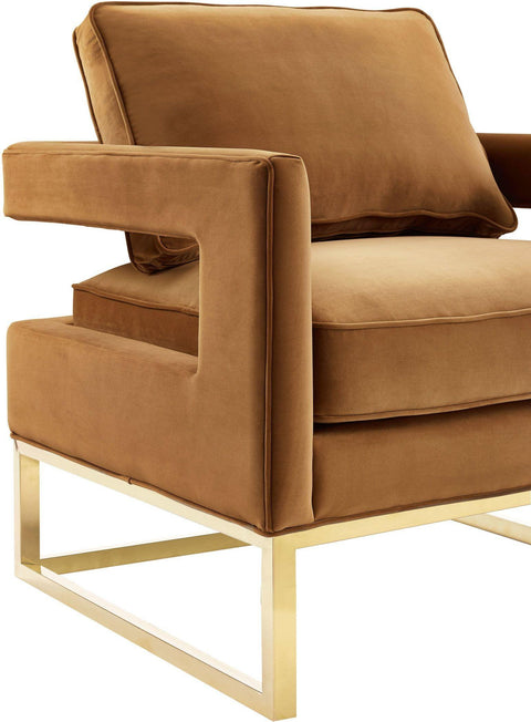 Josephine Cognac Velvet Chair With Polished Gold Base