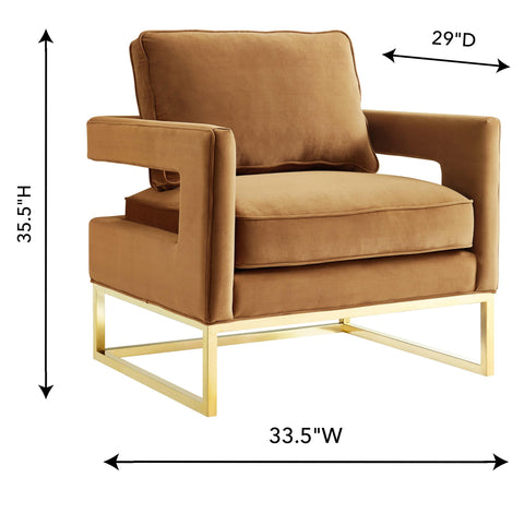Josephine Cognac Velvet Chair With Polished Gold Base