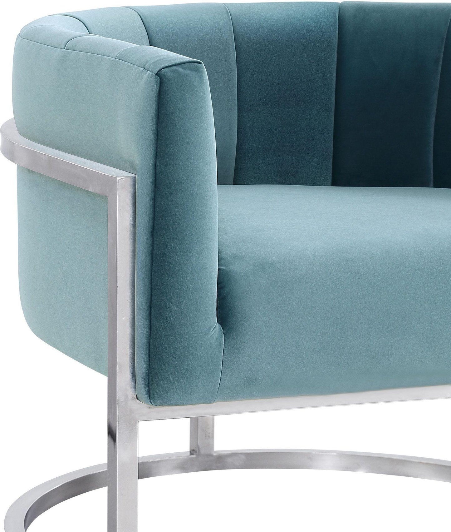 coral sea blue chair with silver base