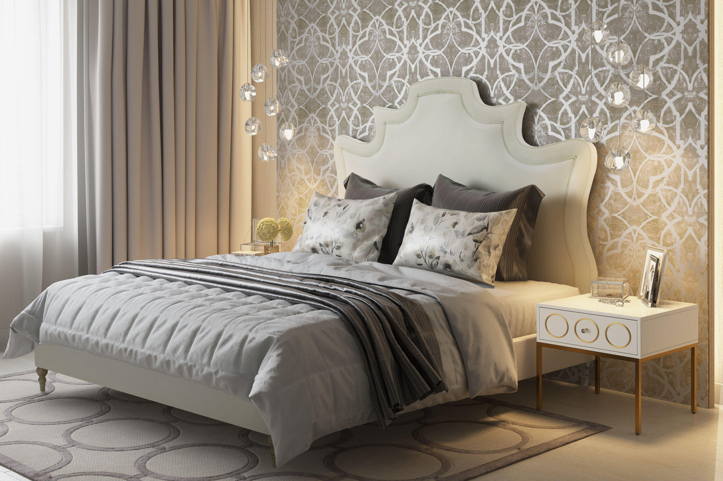 margot cream velvet bed in queen