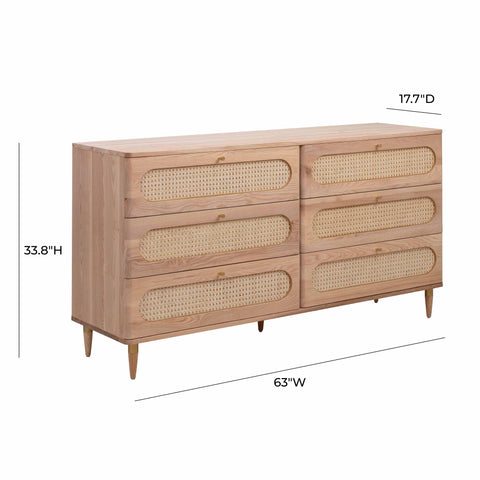 Rosalie Castaigne 63" Natural Ash and Cane 6-Drawer Dresser - image 9
