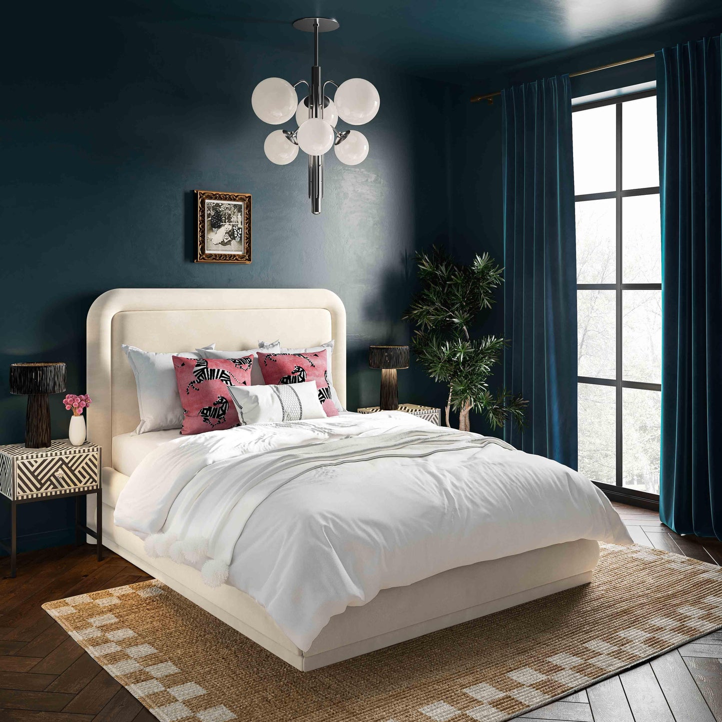 slipper cream velvet bed in queen