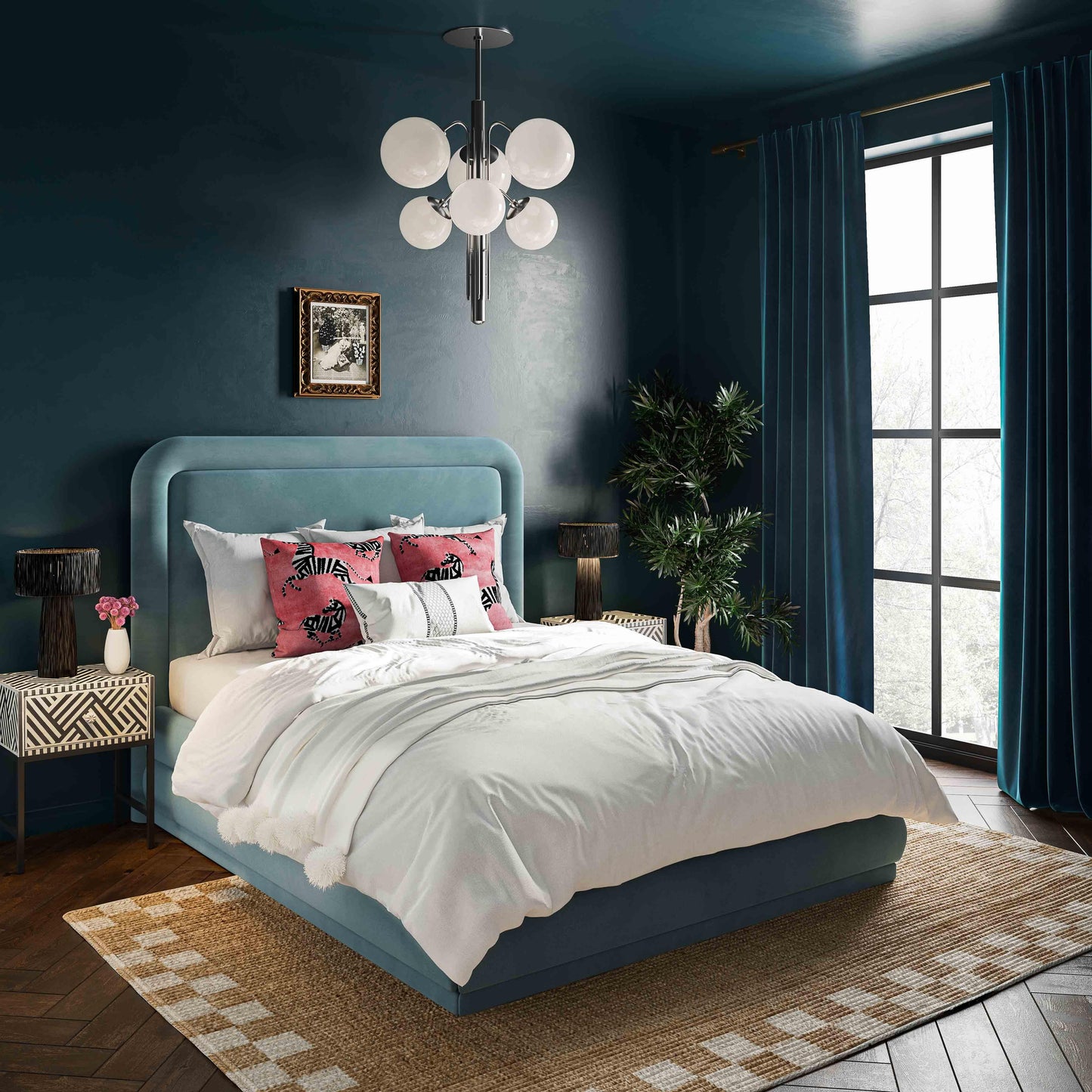 slipper bluestone velvet bed in king