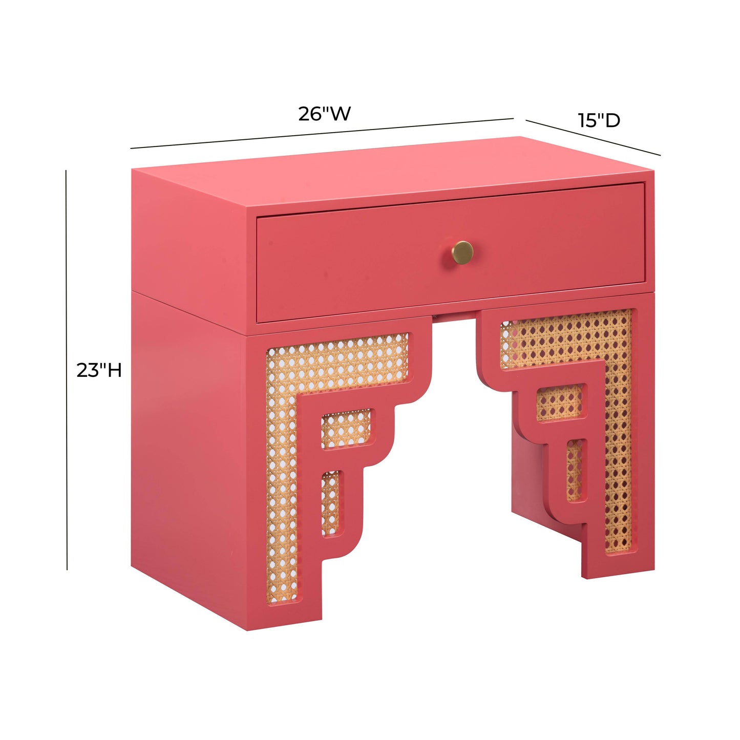 cube coral pink & rattan nightstand