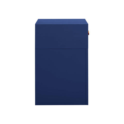 Cube Navy & Rattan Nightstand