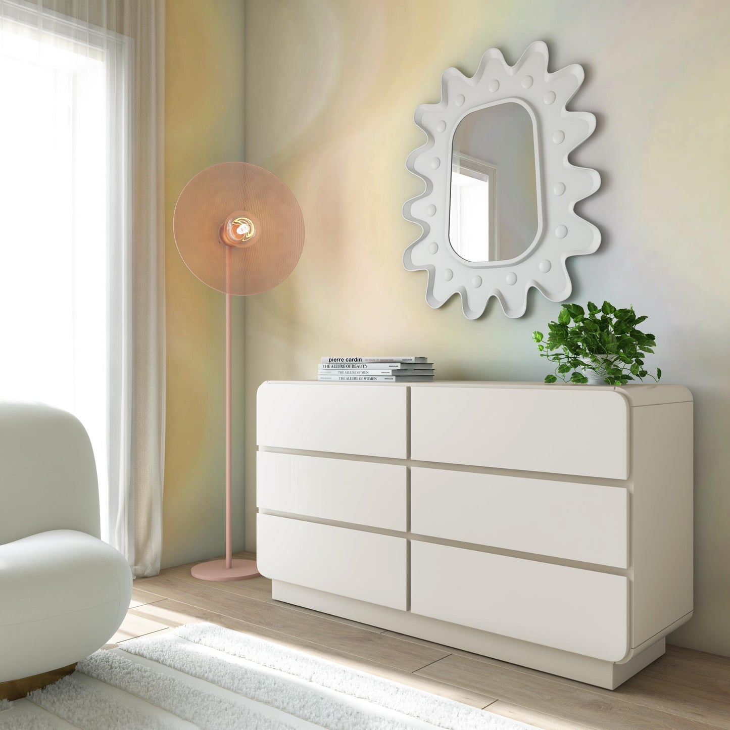 baila cream 6-drawer dresser