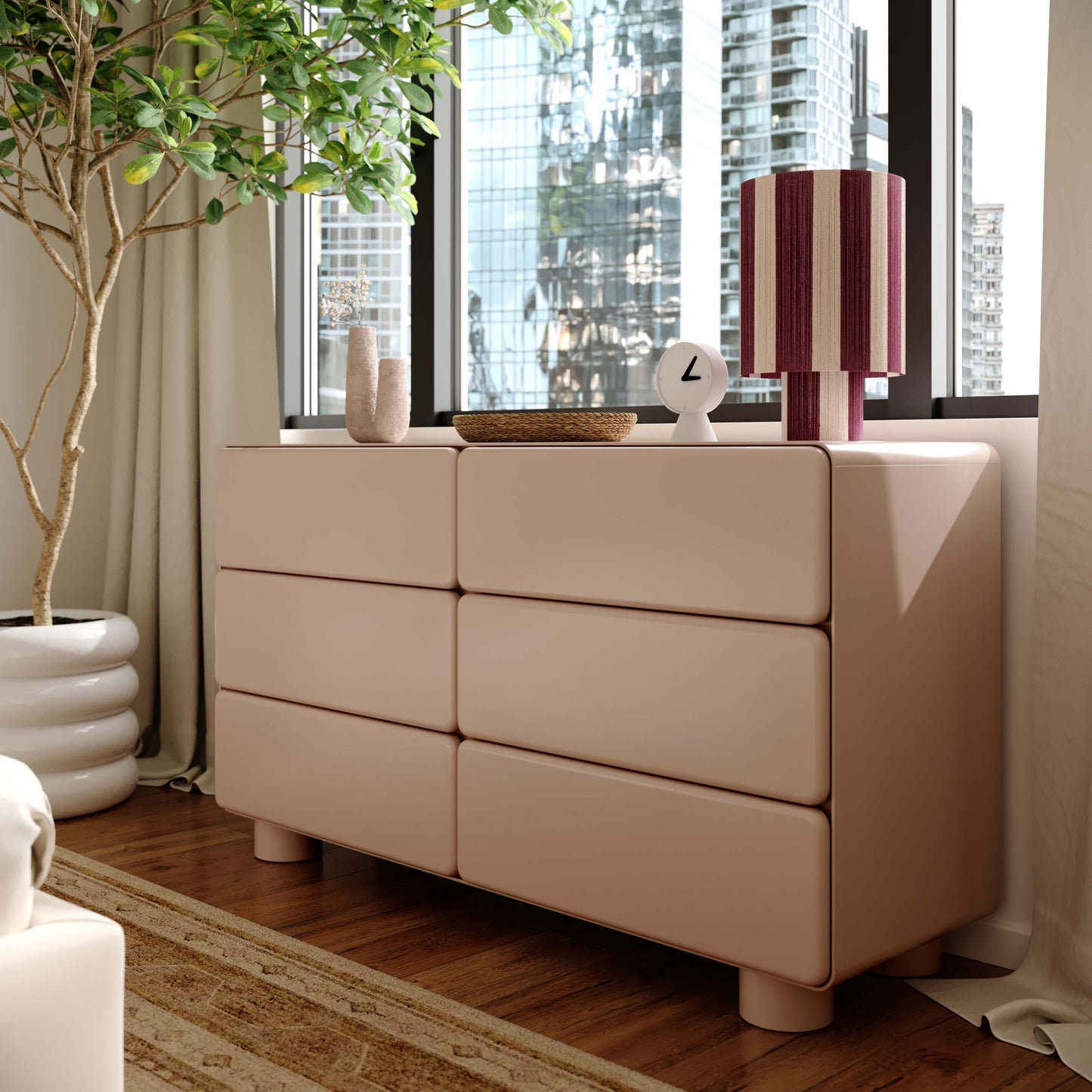 evora taupe 6-drawer dresser