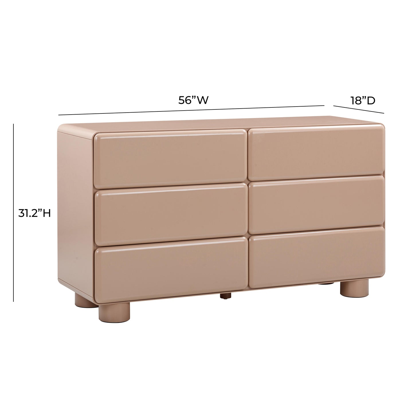 evora taupe 6-drawer dresser