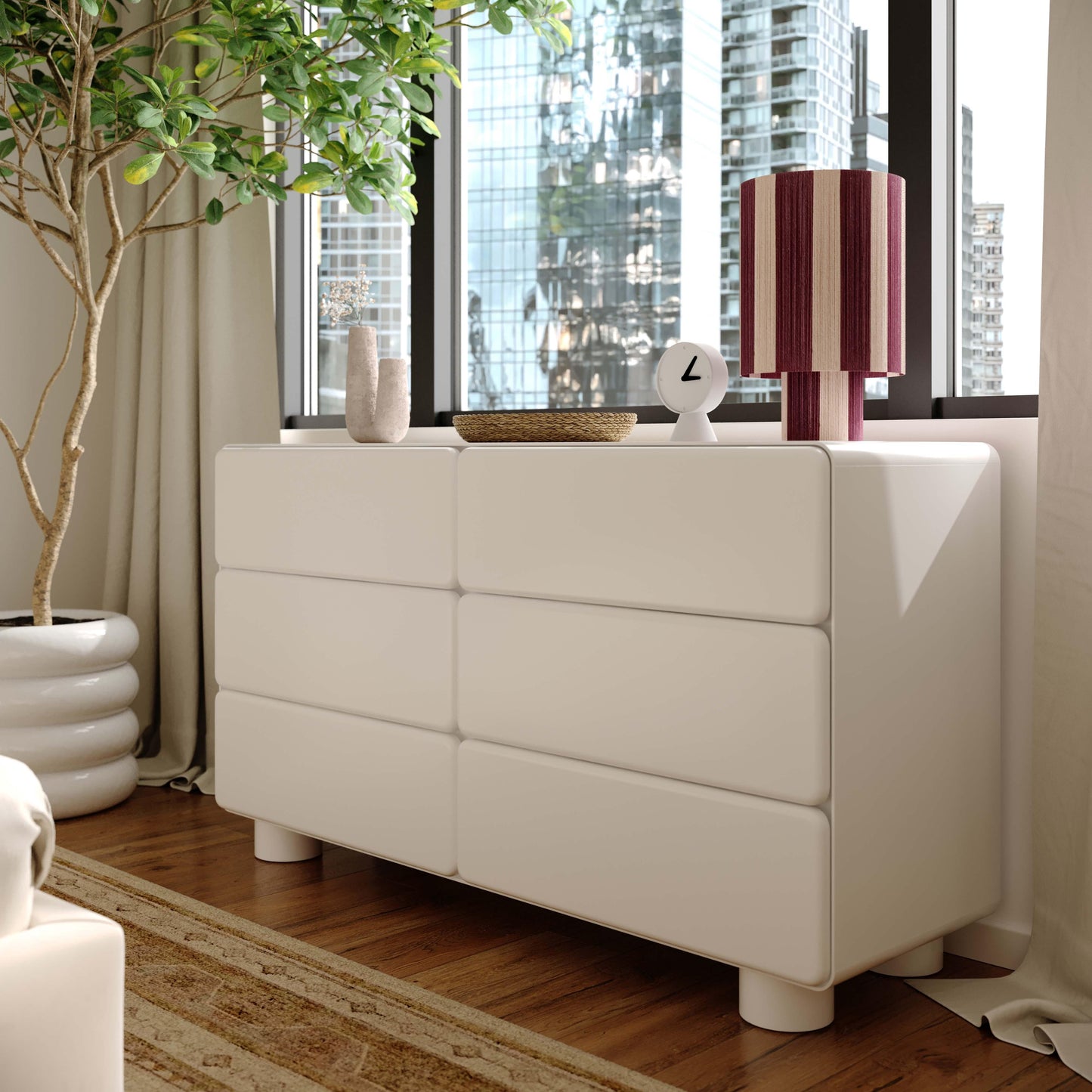 evora white 6-drawer dresser