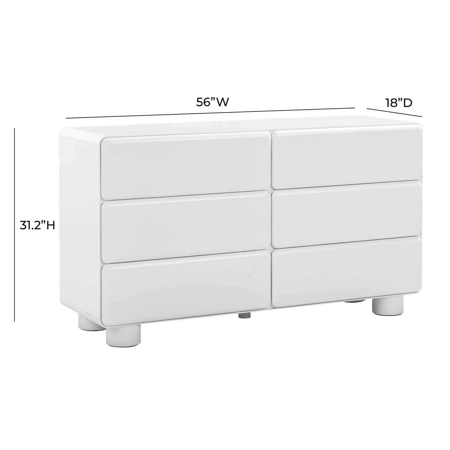 evora white 6-drawer dresser