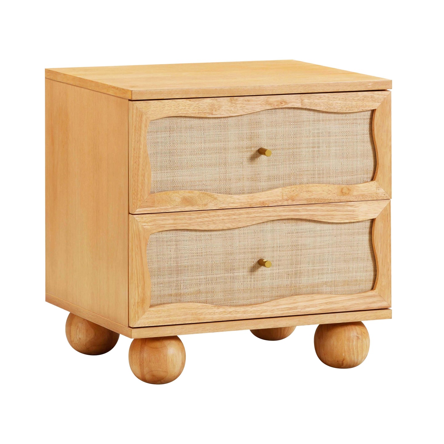 leaf natural wood & rattan wavy nightstand