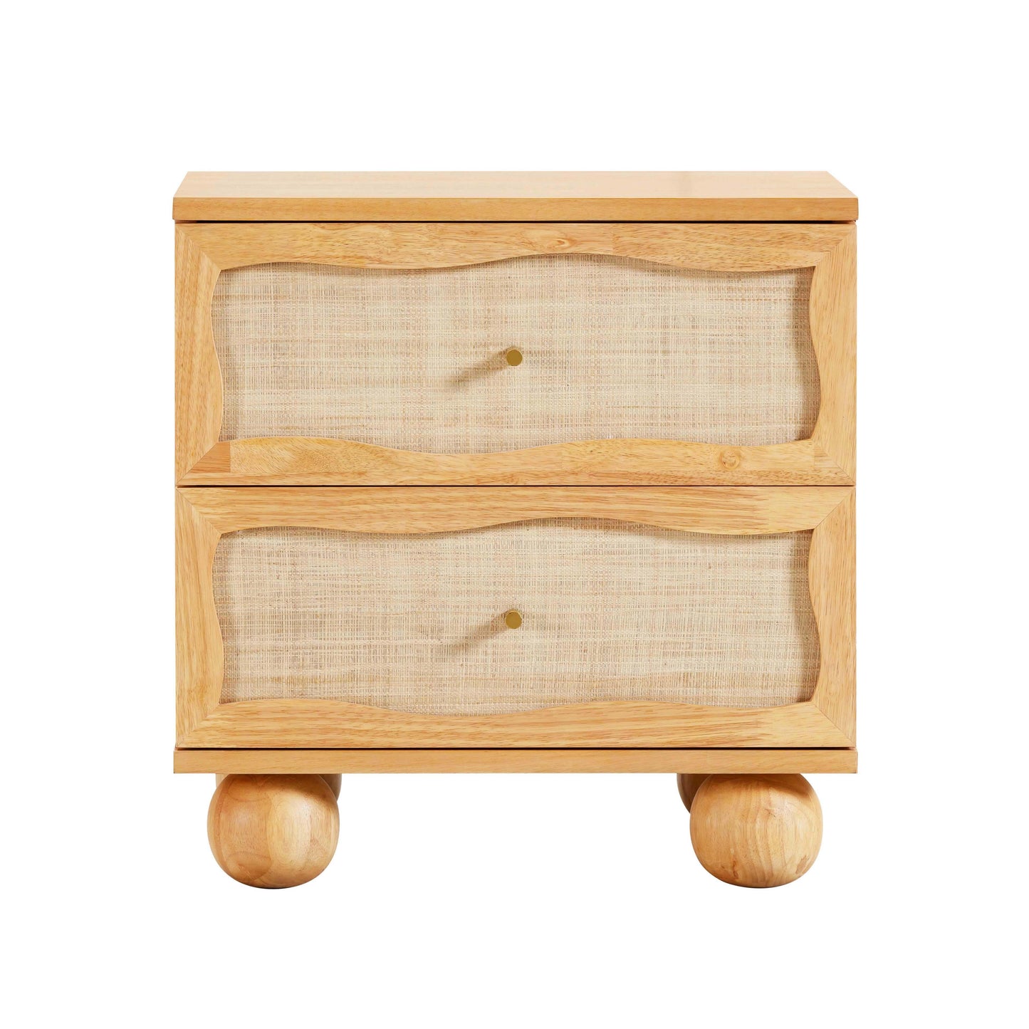 leaf natural wood & rattan wavy nightstand