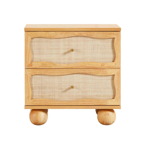 Rosalie Laurent 22" Wood &amp; Raffia Wavy 2-Drawer Nightstand - image 2