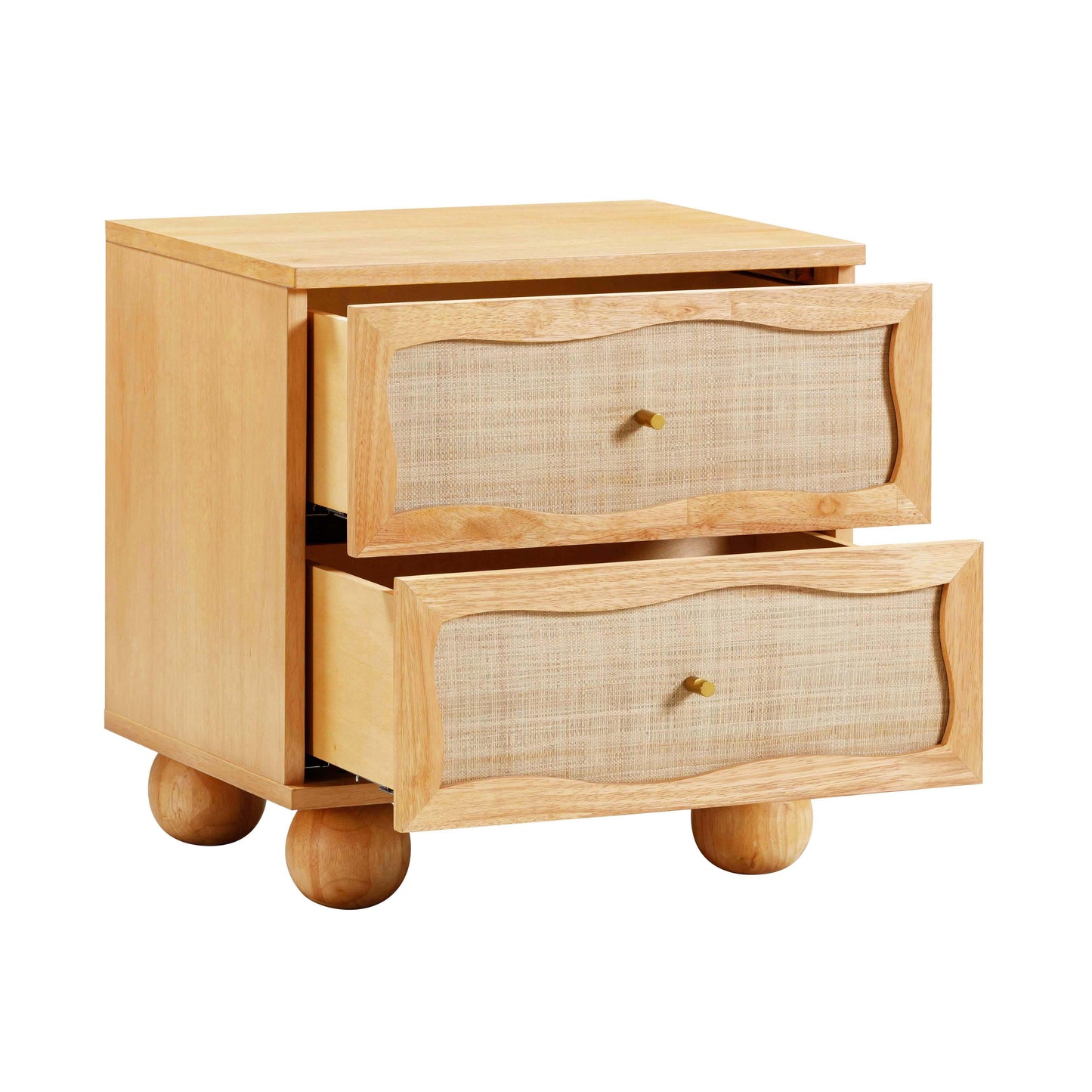 leaf natural wood & rattan wavy nightstand