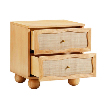 Leaf Natural Wood & Rattan Wavy Nightstand