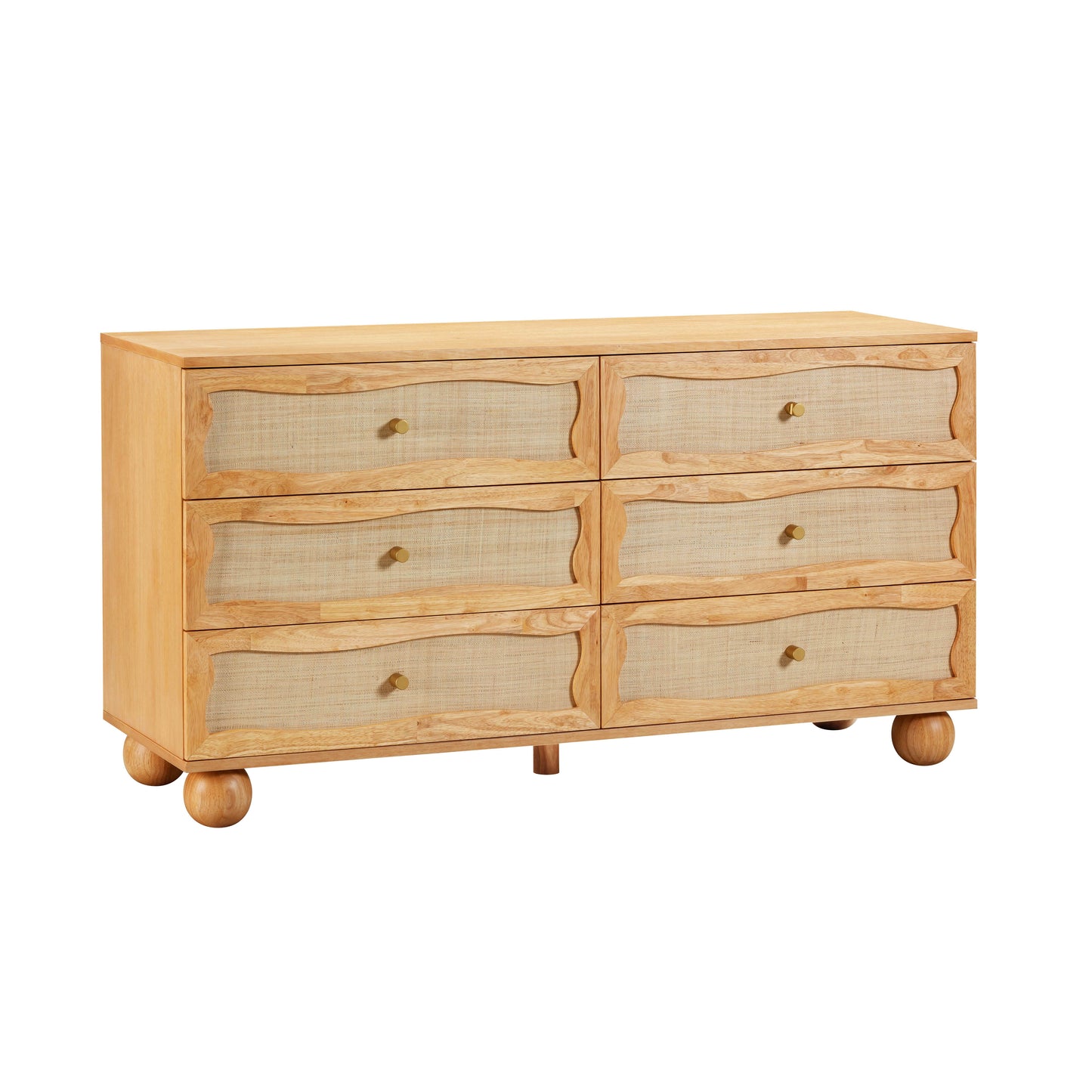 leaf natural wood & rattan wavy dresser