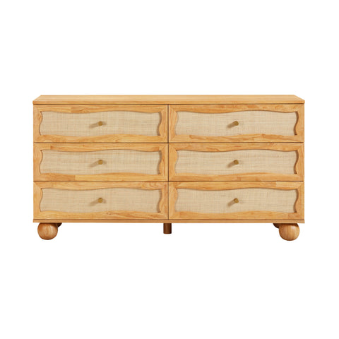 Rosalie Laurent 62" Natural Wood &amp; Raffia Wavy 6-Drawer Dresser - image 3