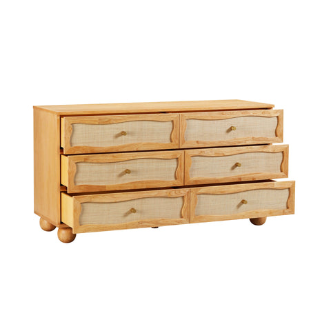 Rosalie Laurent 62" Natural Wood &amp; Raffia Wavy 6-Drawer Dresser - image 7