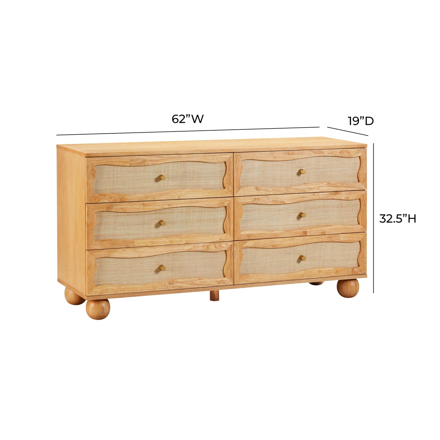 leaf natural wood & rattan wavy dresser