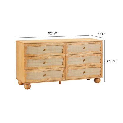 Leaf Natural Wood & Rattan Wavy Dresser