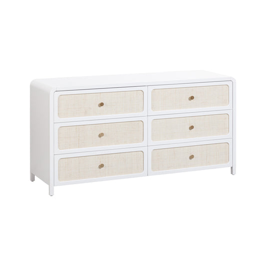 TOV White Rattan 6 Drawer Dresser