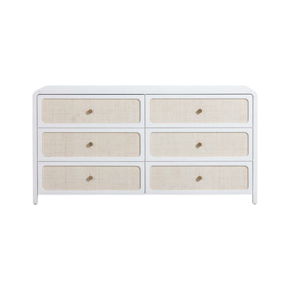 TOV White Rattan 6 Drawer Dresser