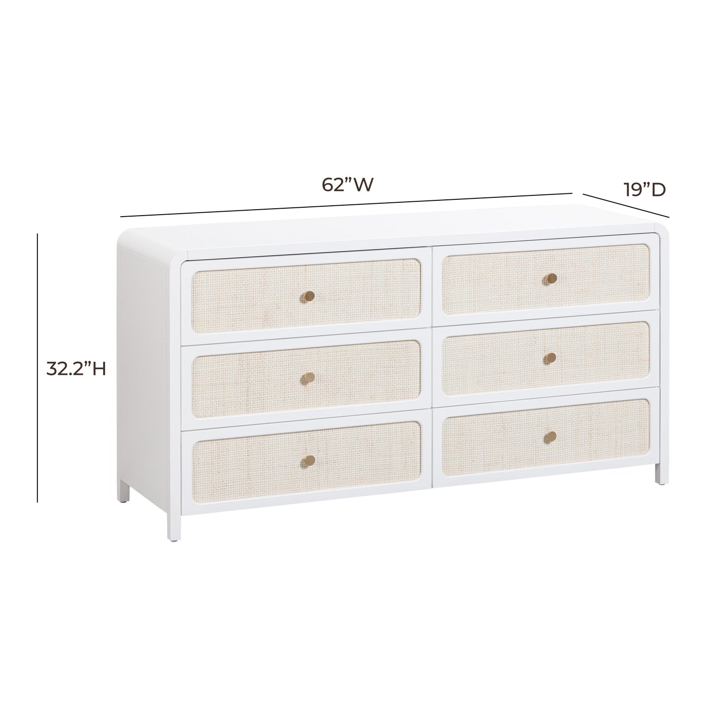 tov white rattan 6 drawer dresser