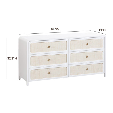 TOV White Rattan 6 Drawer Dresser